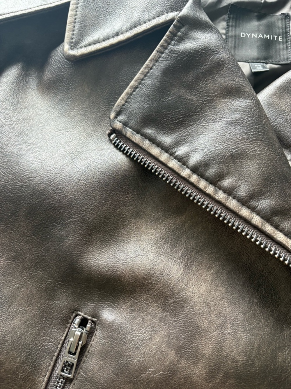 DYNAMITE | Faded Faux Leather Biker Jacket - Picture 7 of 8